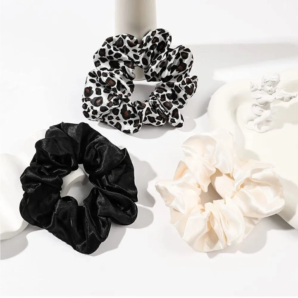 Black and white Silky Hair Scrunchies